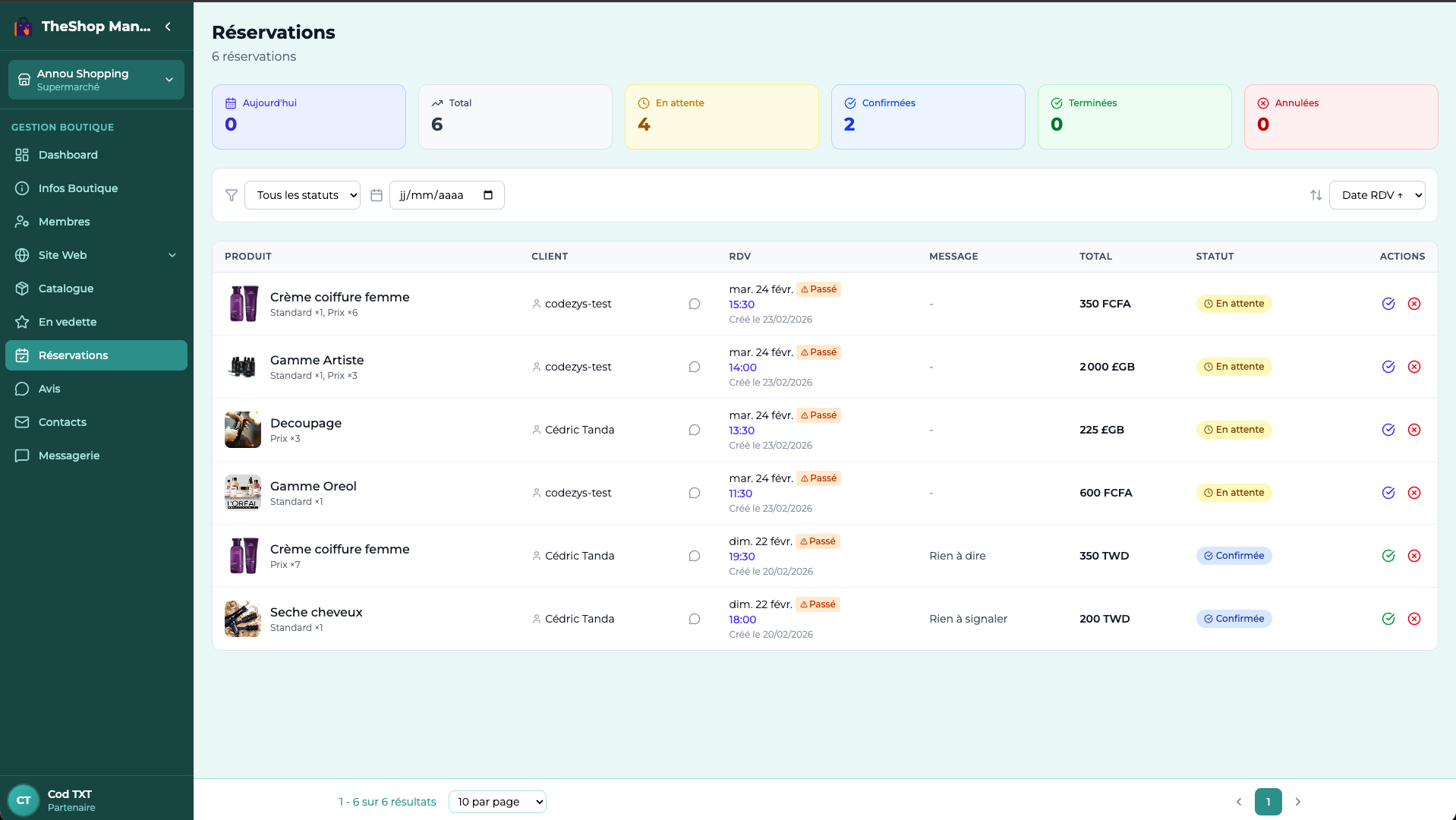 TheShops Manager Dashboard