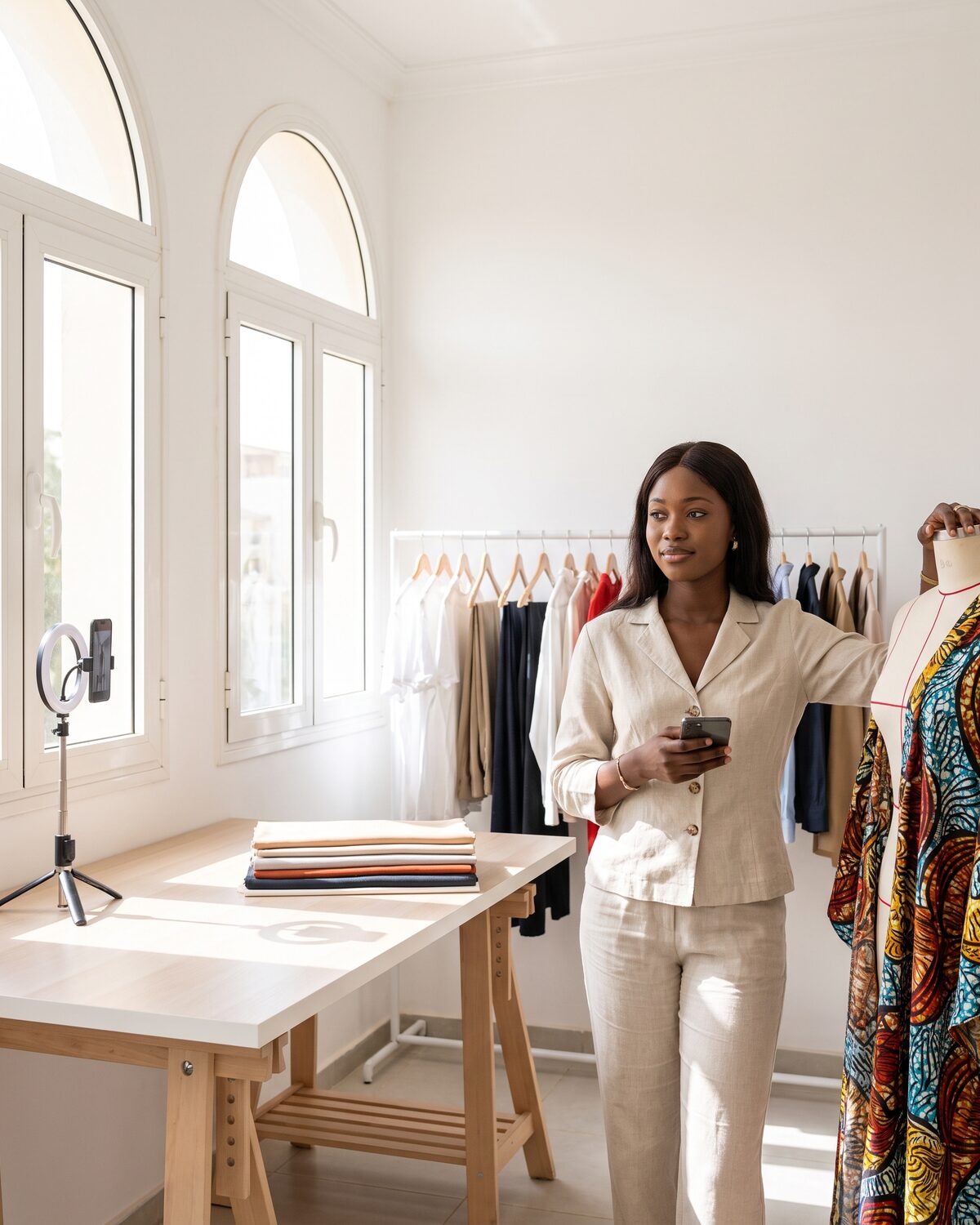 Une créatrice dans son atelier de mode à Dakar.
